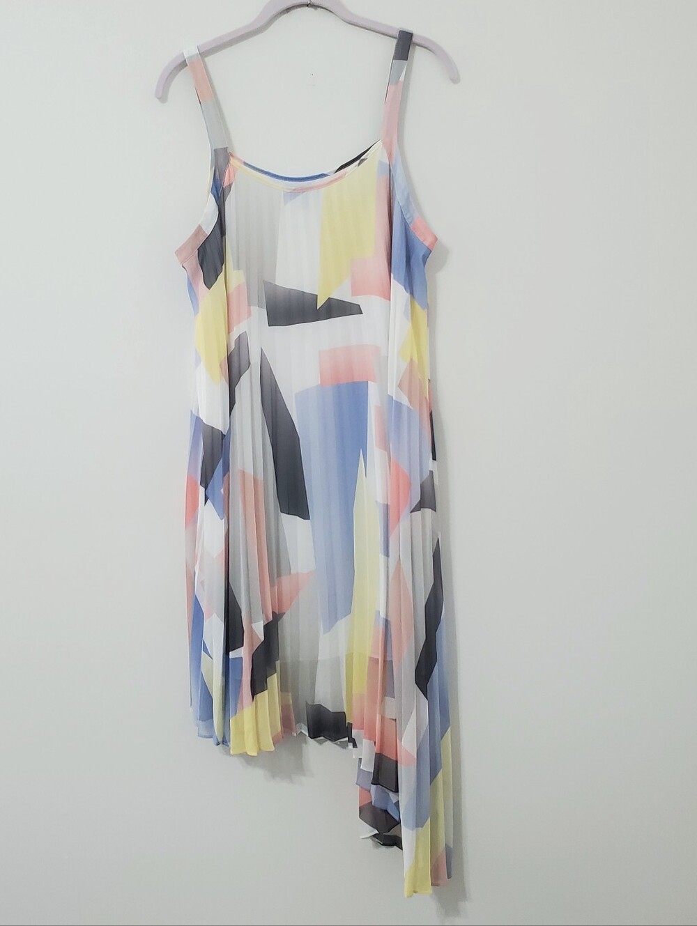 Madison Pleated Asymmetric Hem Swing Dress Multi Print Large